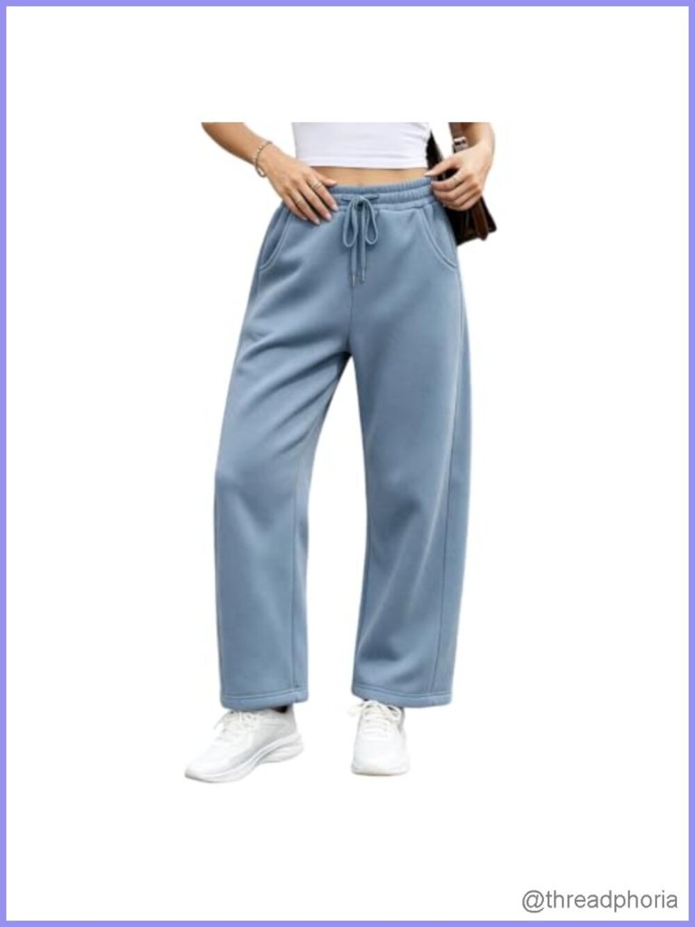 Womens Wide Leg Barrel Fleece Sweatpants Drawstring Crop Pants